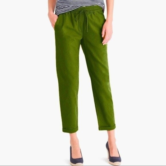 NEW! J.Crew Factory Linen Blend Drawstring Pants Green Style H5607 SZ 0 - Picture 1 of 9